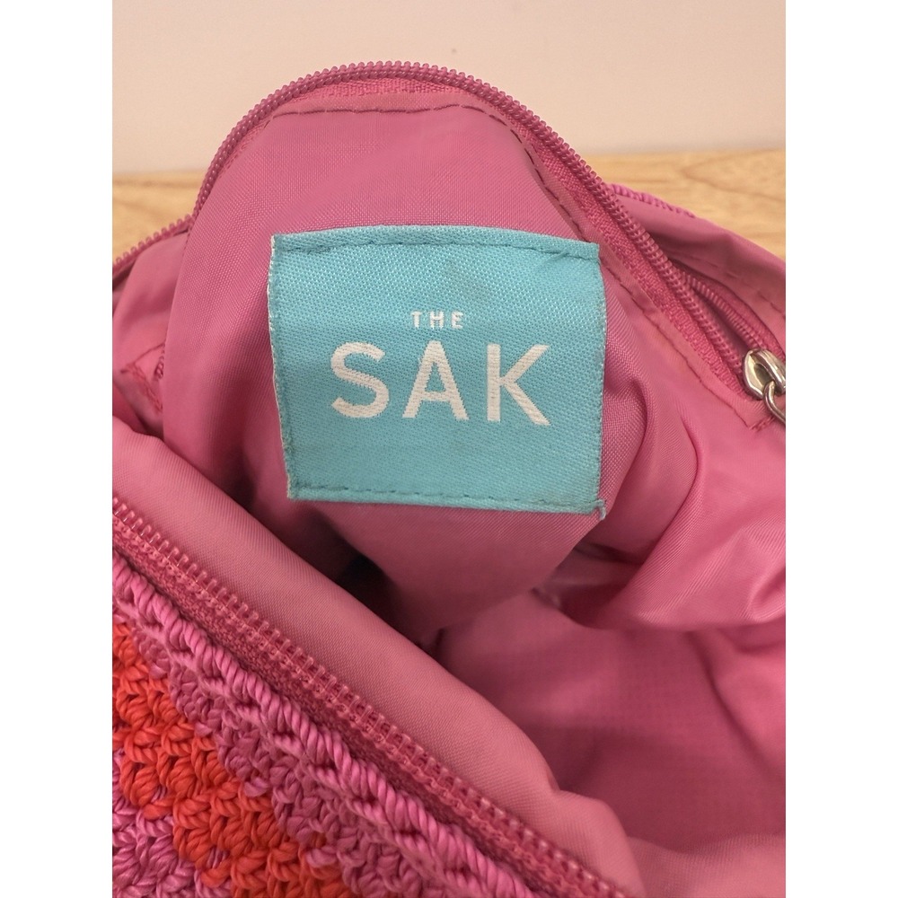 The SAK Original Pink Multicolor Striped Zippered Crochet Handbag Crossbody #50 - Picture 5 of 11